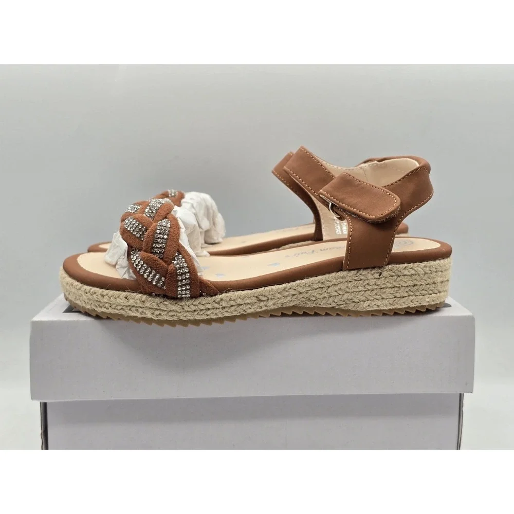 NIB Dream Pairs Girls Espadrille‎ Flatform Platform Wedge Sandal - Brown - Sz 13